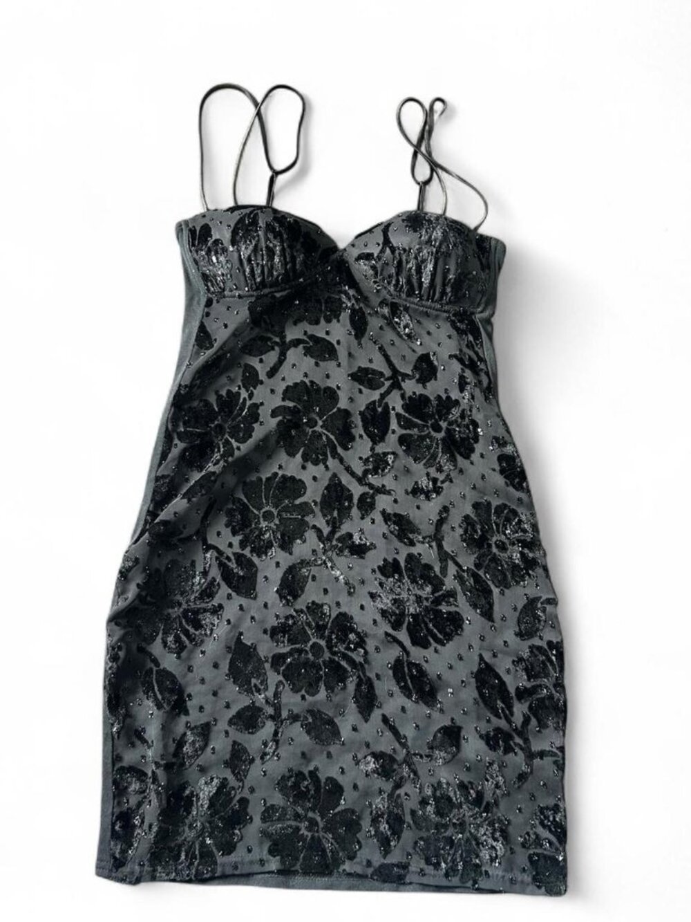 Victorias secret gold label 80s 90s Black velvet floral mini dress